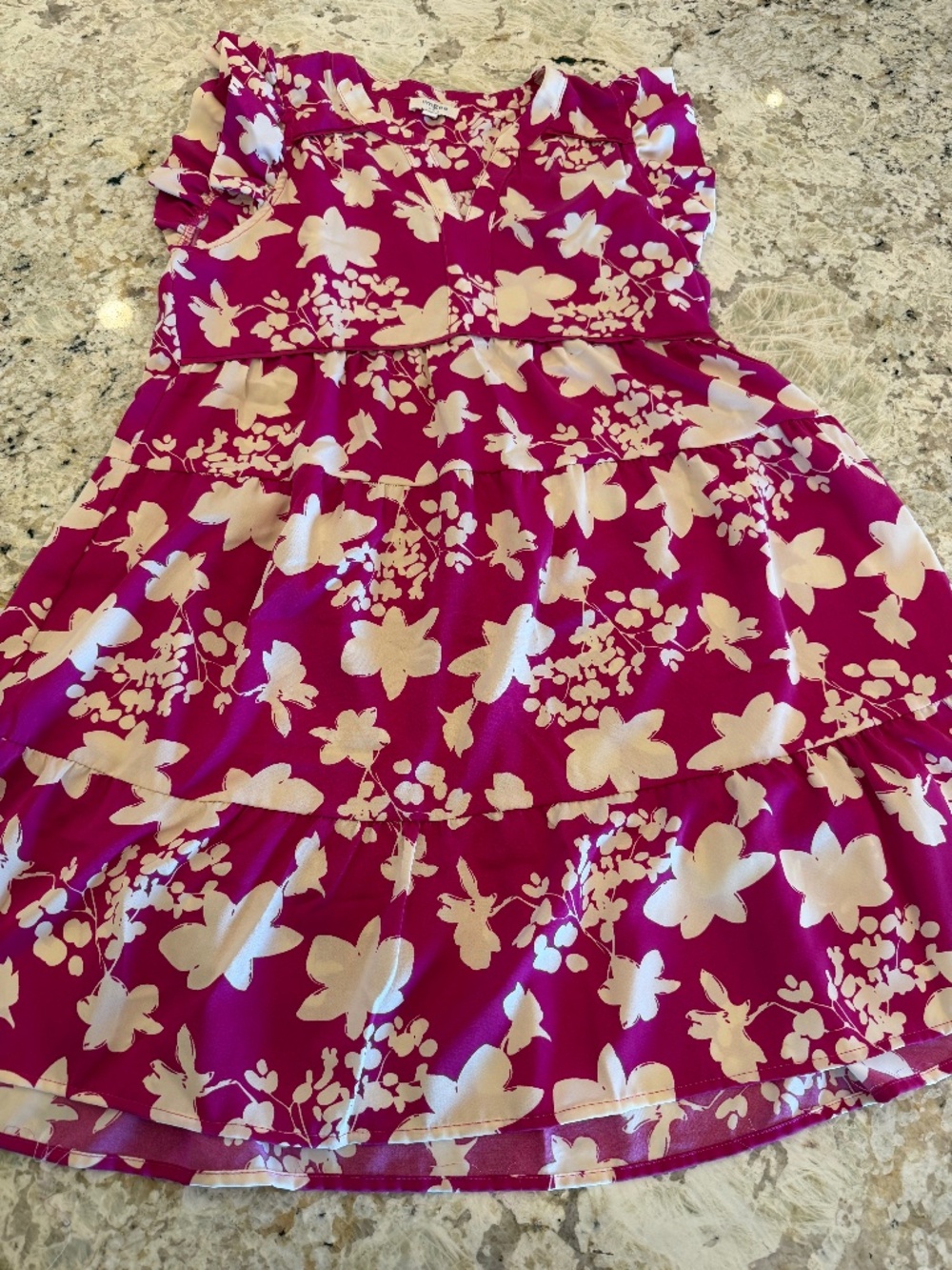 Umgee Magenta Floral Ruffle Sleeve Mini Dress Boho Flirty Lightweight Romantic M